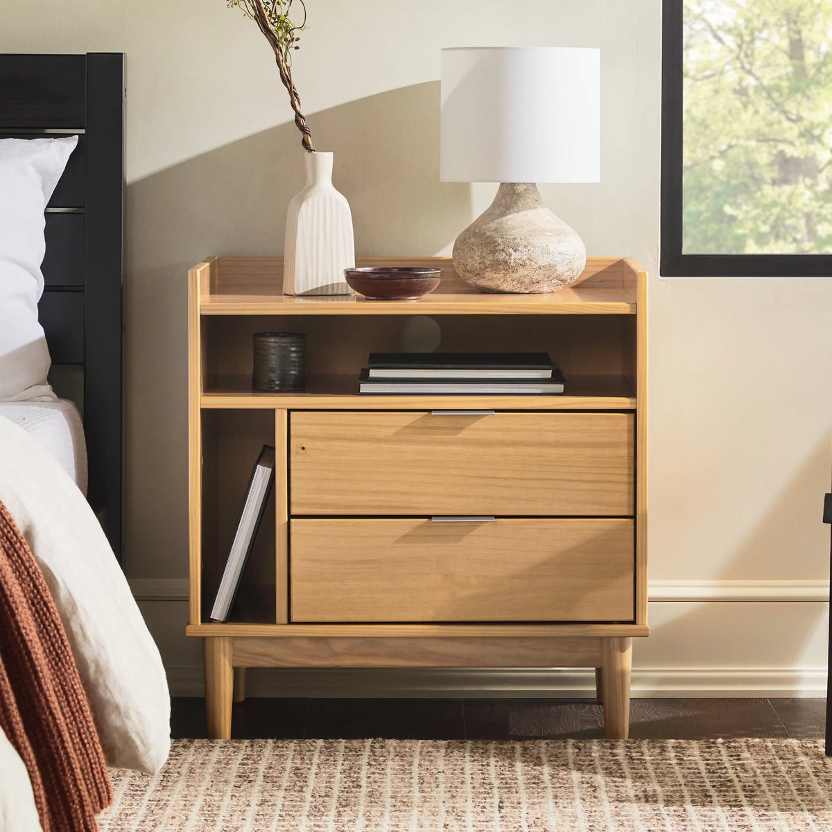2 Drawer Wood Nightstand I892